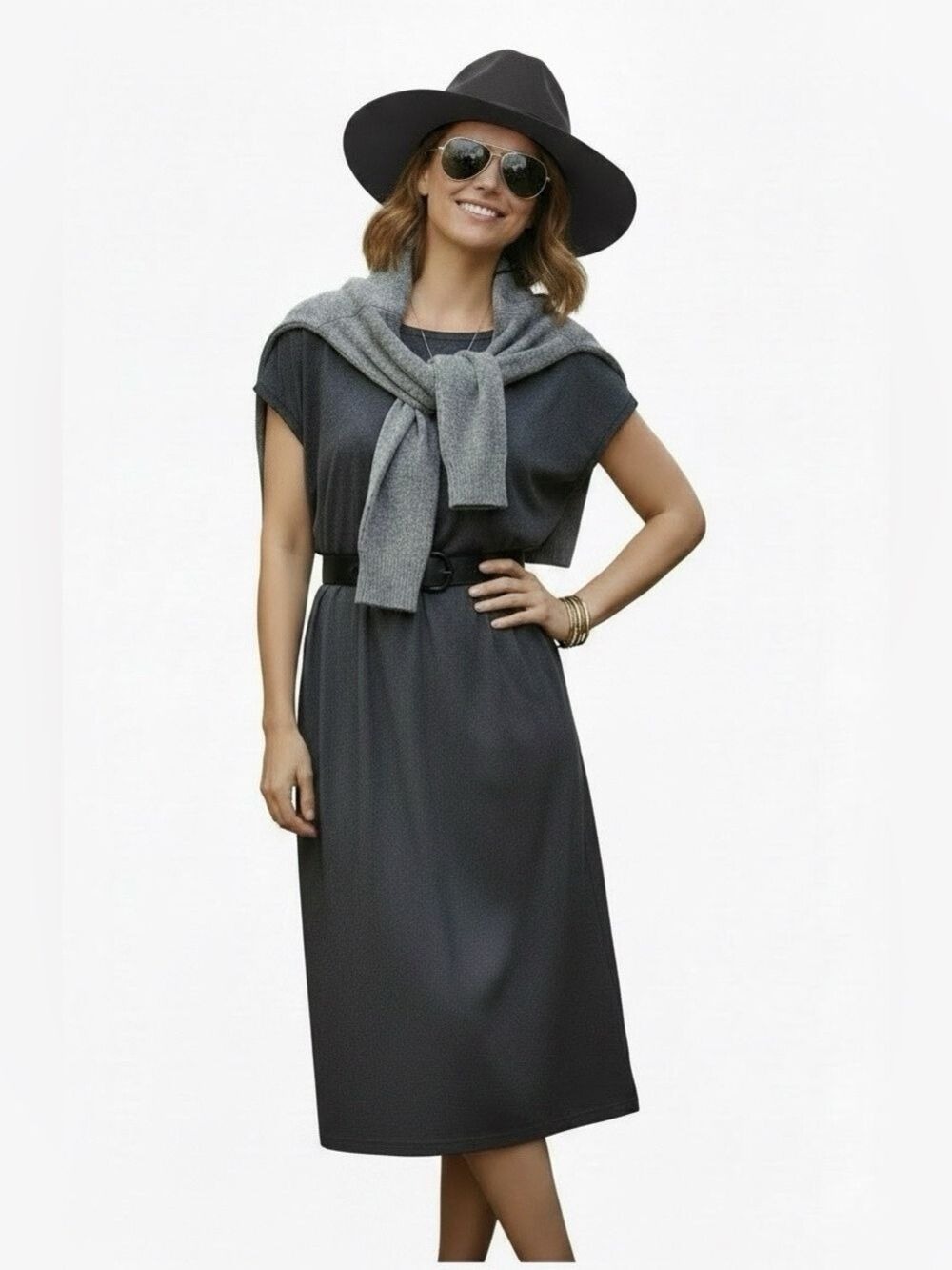James Perse Charcoal Midi T-Shirt Dress Size 2